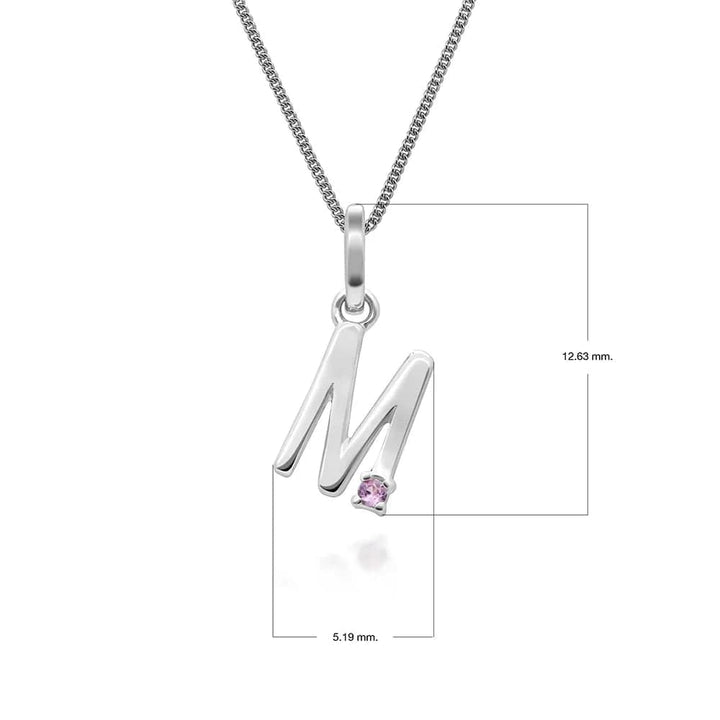 Collar con dije inicial de zafiro rosa y letra en oro blanco de 9 quilates