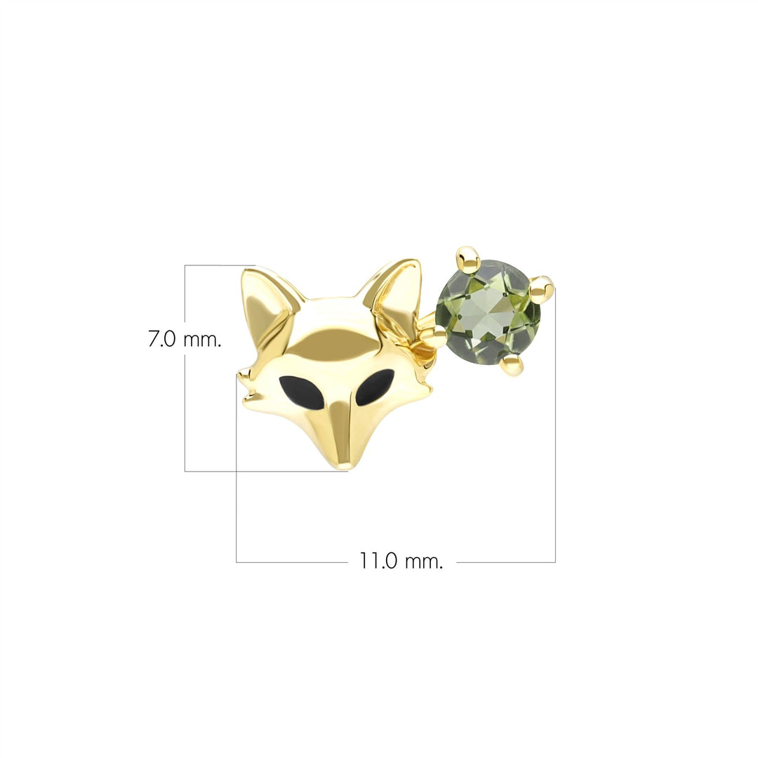 Pin de zorro con peridoto y gardenia en oro amarillo de 9 quilates