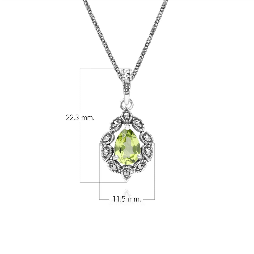 Collar con colgante de peridoto y marcasita estilo Art Déco en plata de ley.