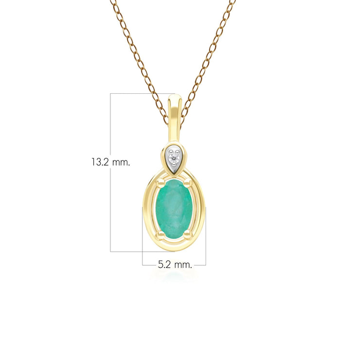 Collar clásico con colgante de esmeralda ovalada y diamante redondo en oro amarillo de 9 quilates