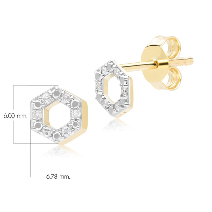 Geometric Hex Diamond Stud Earrings in 9ct Yellow Gold Dimensions