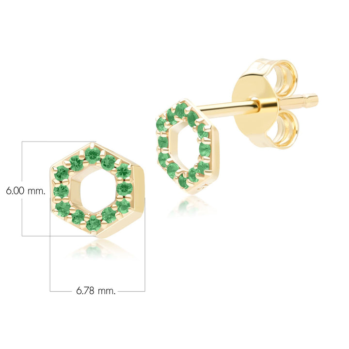Geometric Hex Emerald Stud Earrings in 9ct Yellow Gold Dimensions