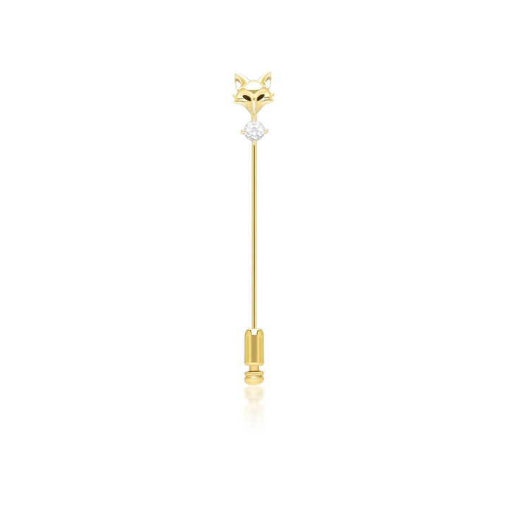 Pin de solapa de zorro con topacio blanco gardenia en oro amarillo de 9 quilates
