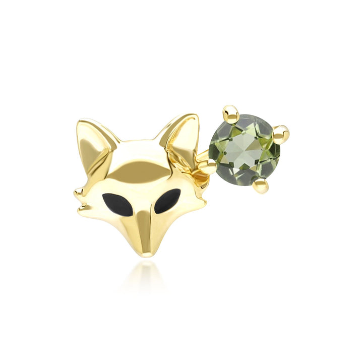 Pin de zorro con peridoto y gardenia en oro amarillo de 9 quilates