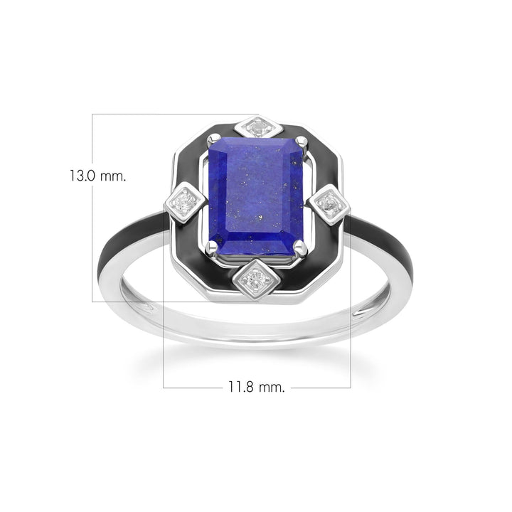 Anillo Grand Deco de esmalte negro, lapislázuli y topacio en plata de ley