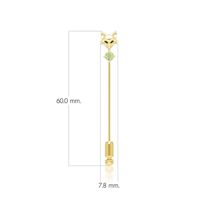Pin de solapa de zorro con peridoto y gardenia en oro amarillo de 9 quilates