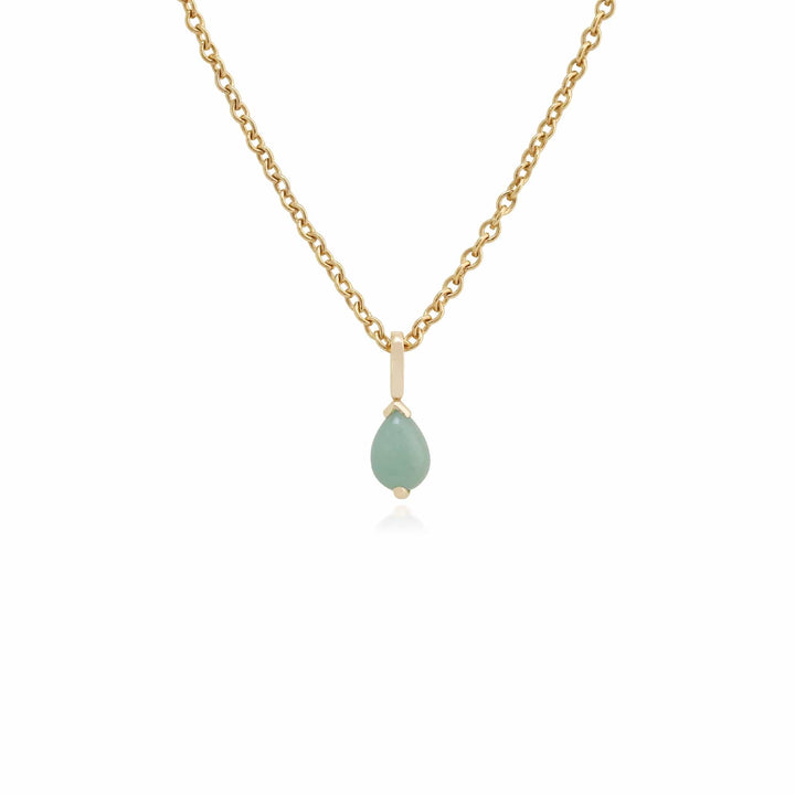 Classic Pear Jade Single Stone Stud Earrings & Pendant Set in 9ct Yellow Gold - Gemondo