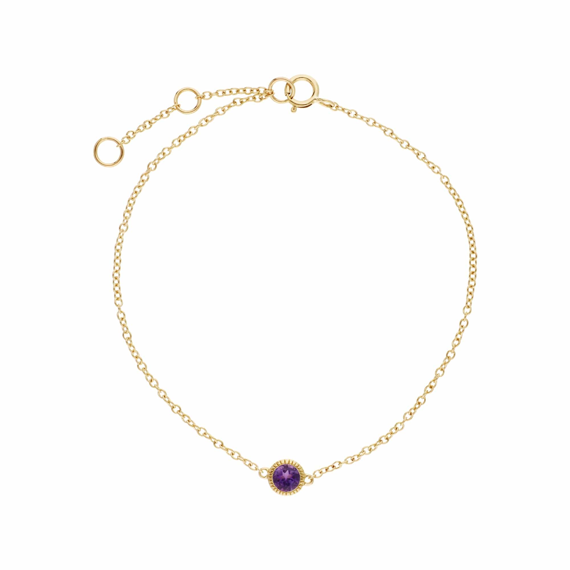 Gemondo 9ct Yellow Gold Amethyst Single Stone Round Milgrain 19cm Bracelet - Gemondo