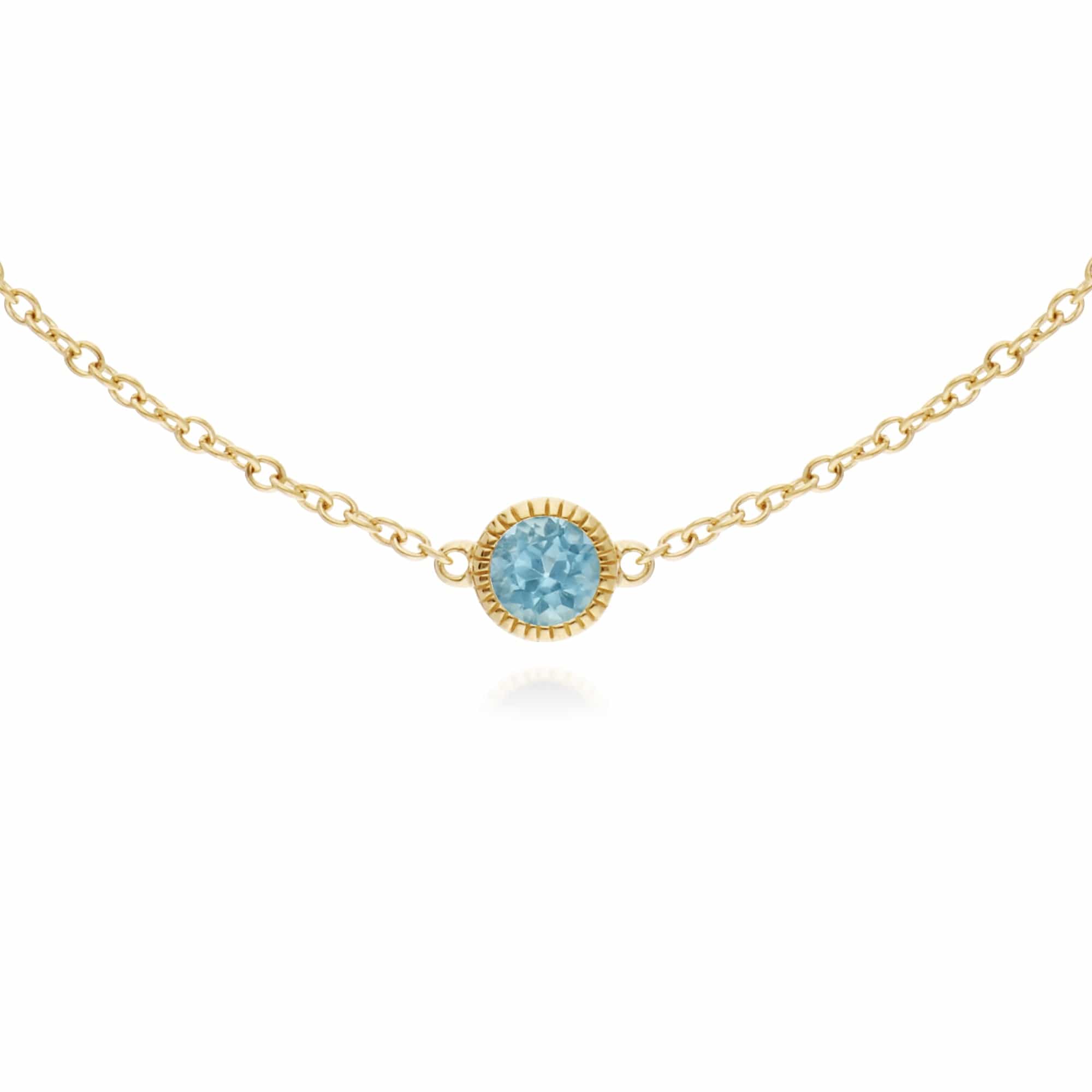 Classic Single Stone Round Blue Topaz Milgrain Bracelet in 9ct Yellow Gold - Gemondo