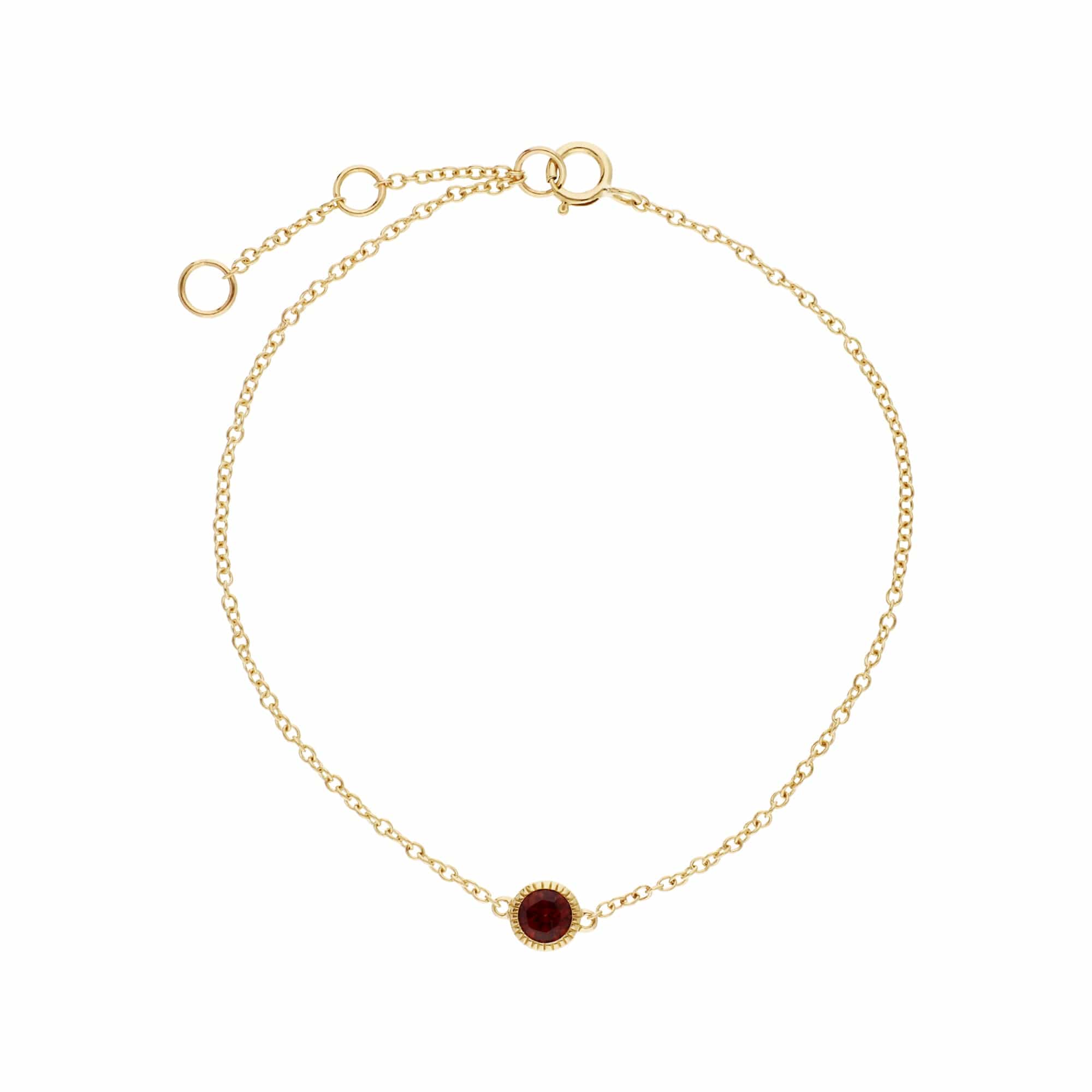 Gemondo 9ct Yellow Gold Garnet Single Stone Round Milgrain 19cm Bracelet - Gemondo