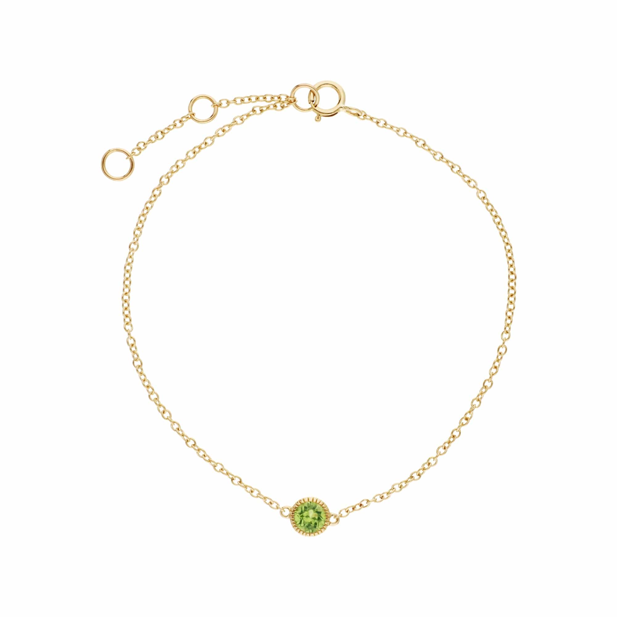 Gemondo 9ct Yellow Gold Peridot Single Stone Round Milgrain 19cm Bracelet - Gemondo