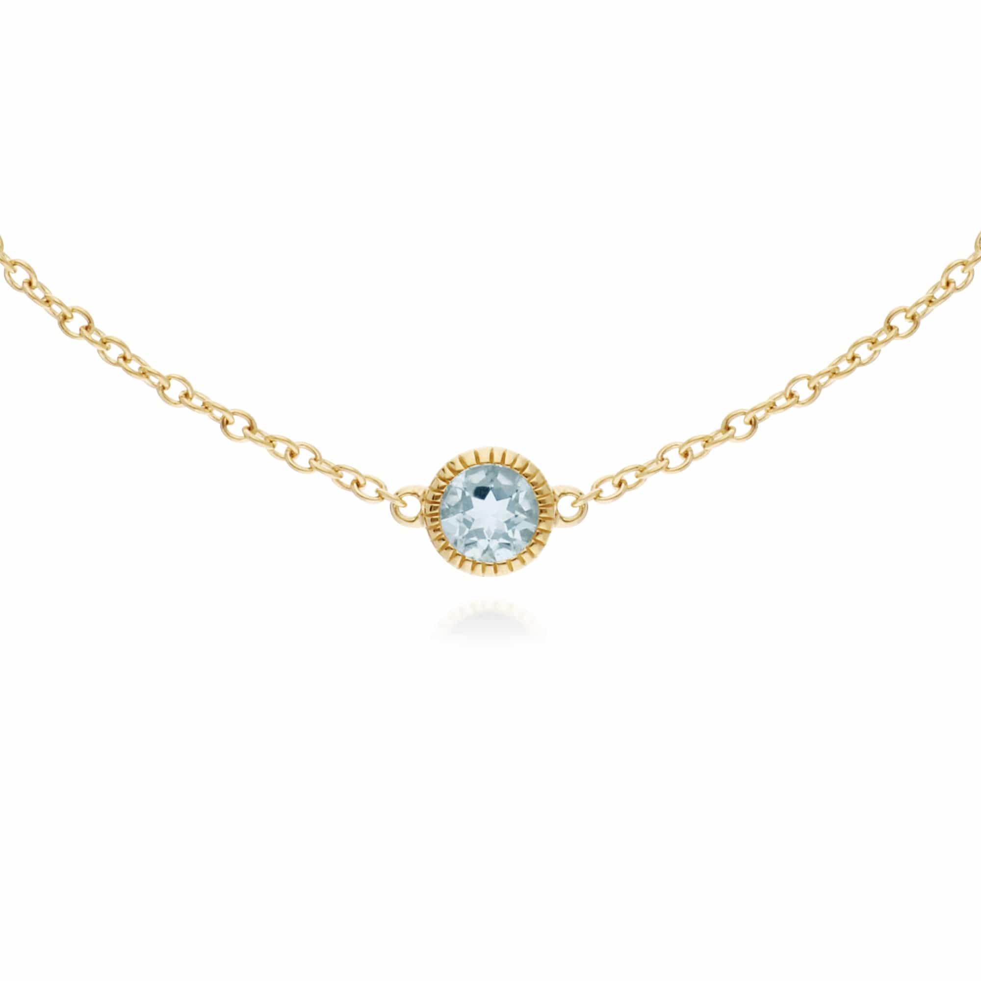 Gemondo 9ct Yellow Gold Aquamarine Single Stone Round Milgrain 19cm Bracelet - Gemondo