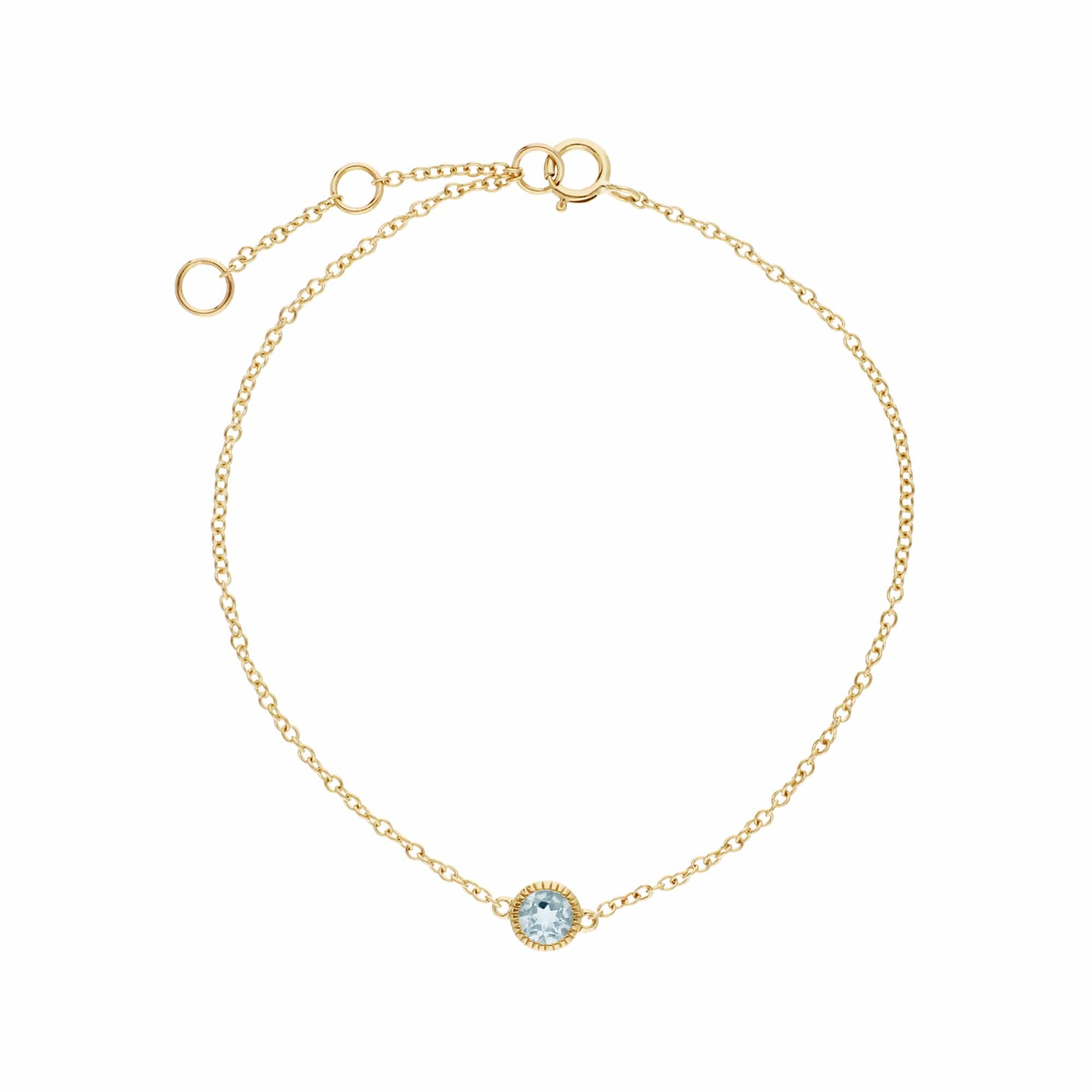 Gemondo 9ct Yellow Gold Aquamarine Single Stone Round Milgrain 19cm Bracelet - Gemondo