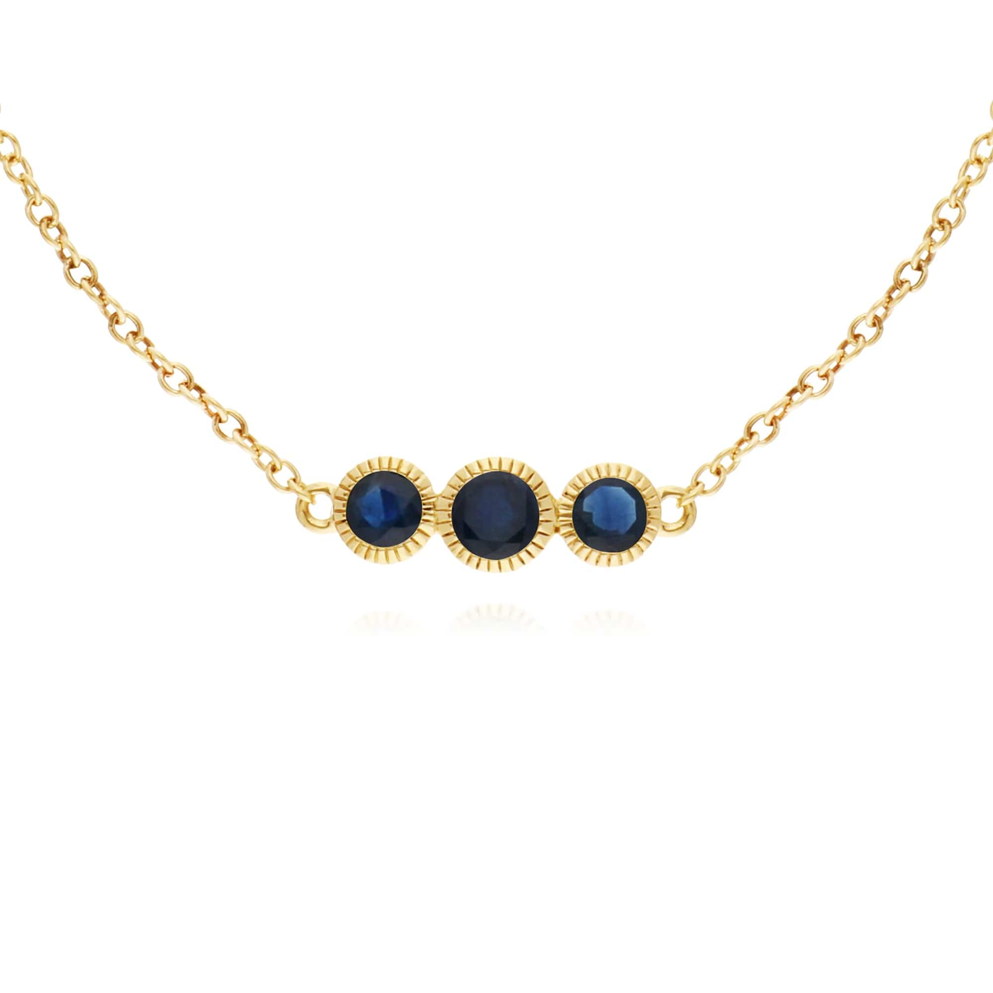 Gemondo 9ct Yellow Gold Sapphire Triple Stone Round Milgrain 19cm Bracelet - Gemondo