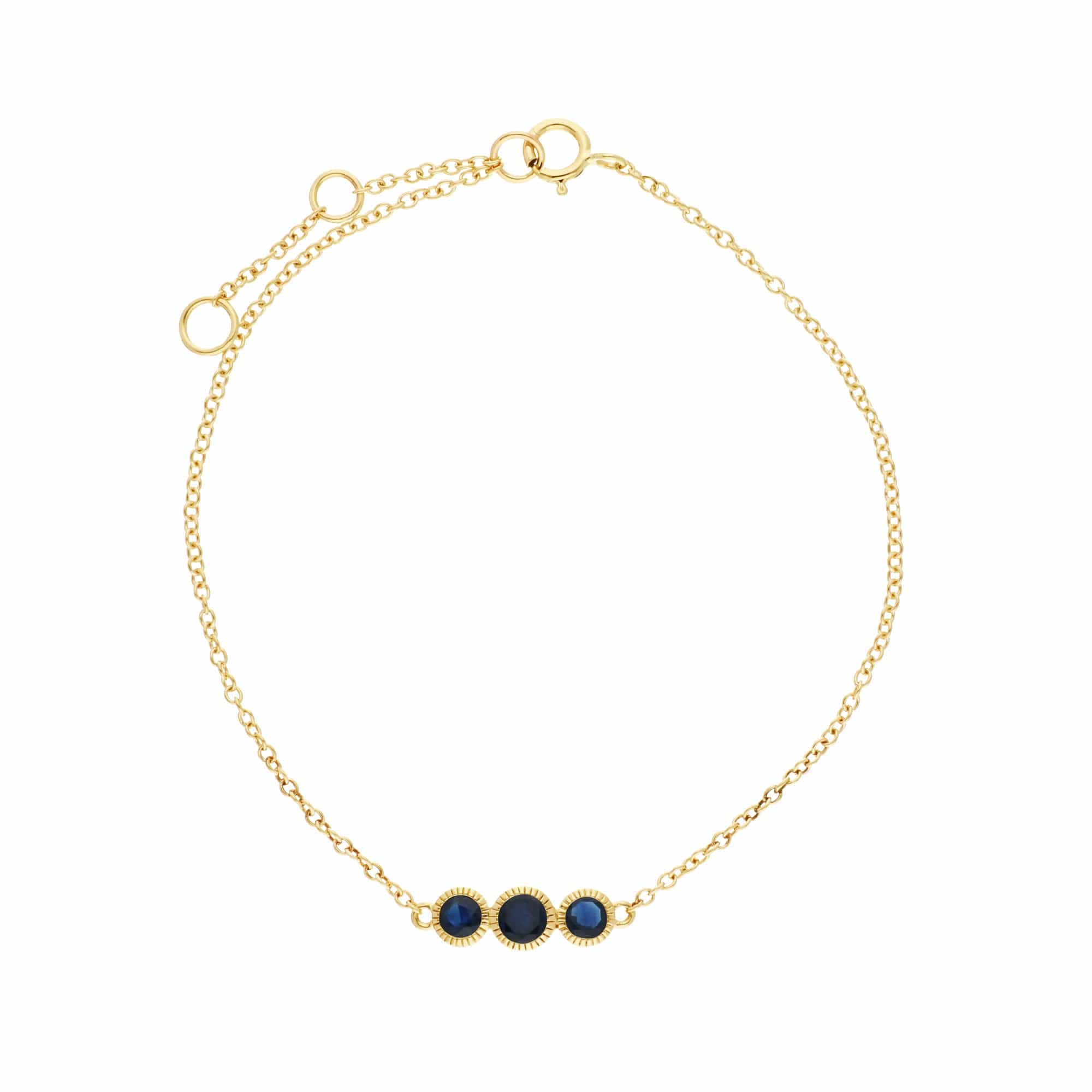 Gemondo 9ct Yellow Gold Sapphire Triple Stone Round Milgrain 19cm Bracelet - Gemondo