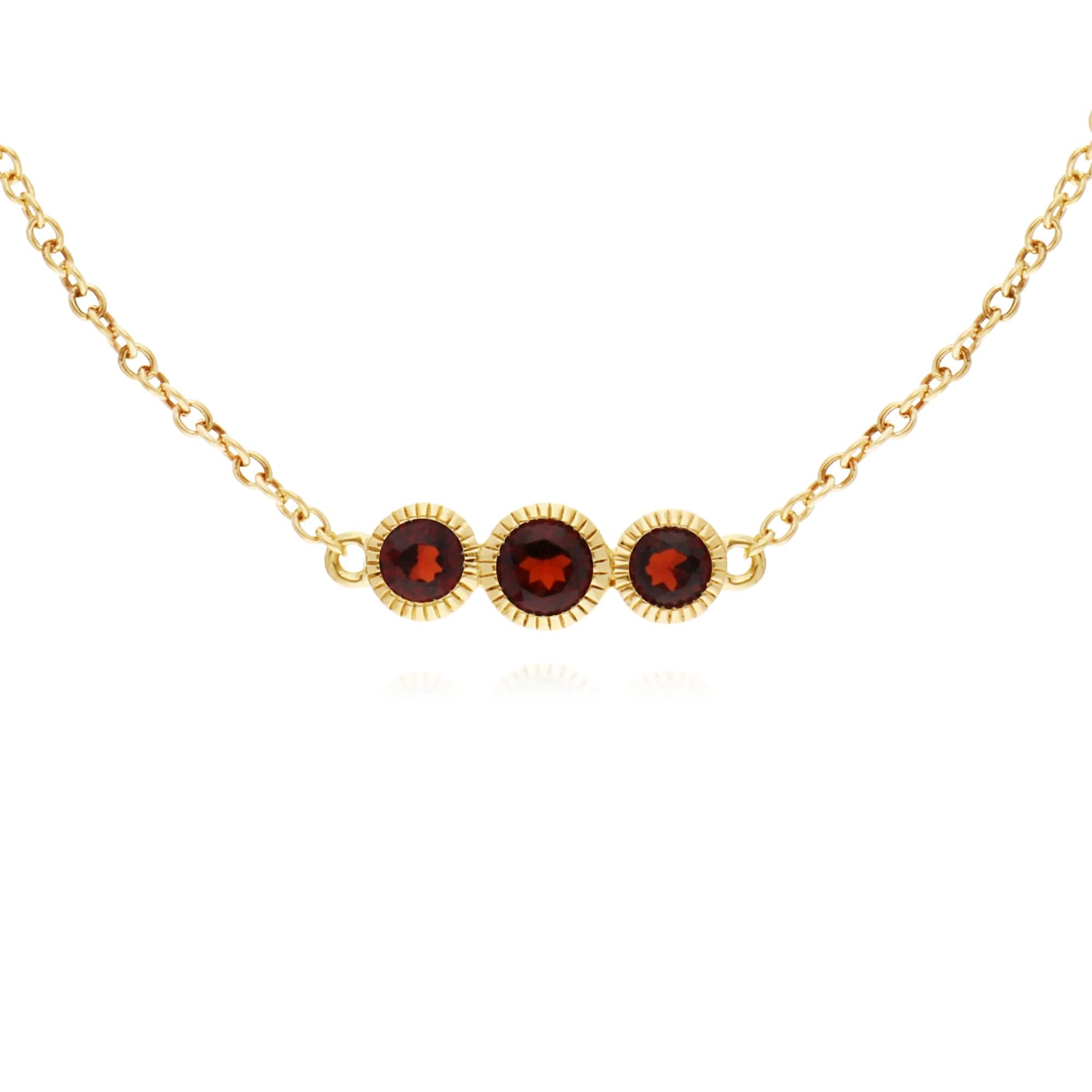 Classic Round Garnet Three Stone Milgrain Bracelet in 9ct Gold - Gemondo