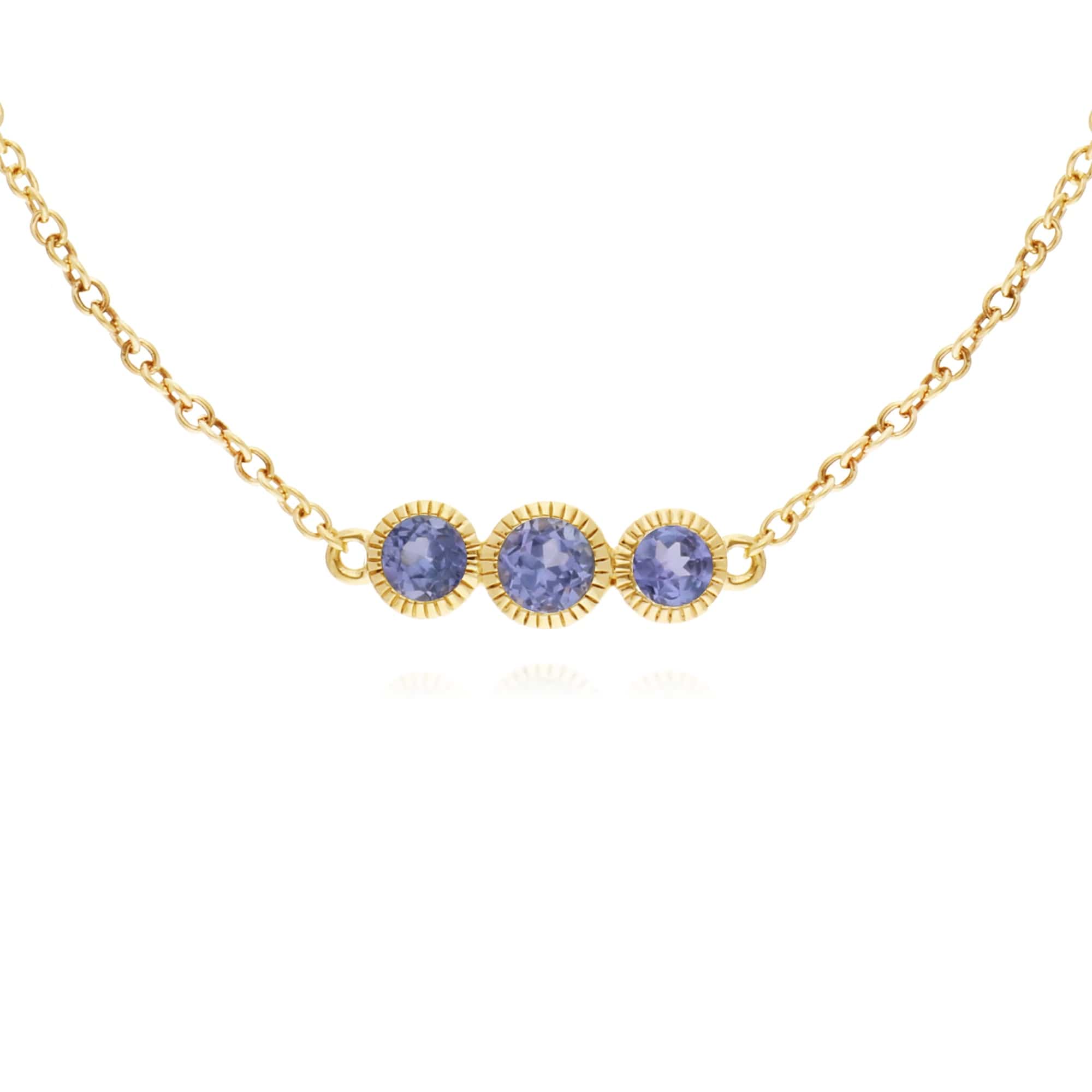 Gemondo 9ct Yellow Gold Tanzanite Triple Stone Round Milgrain 19cm Bracelet - Gemondo
