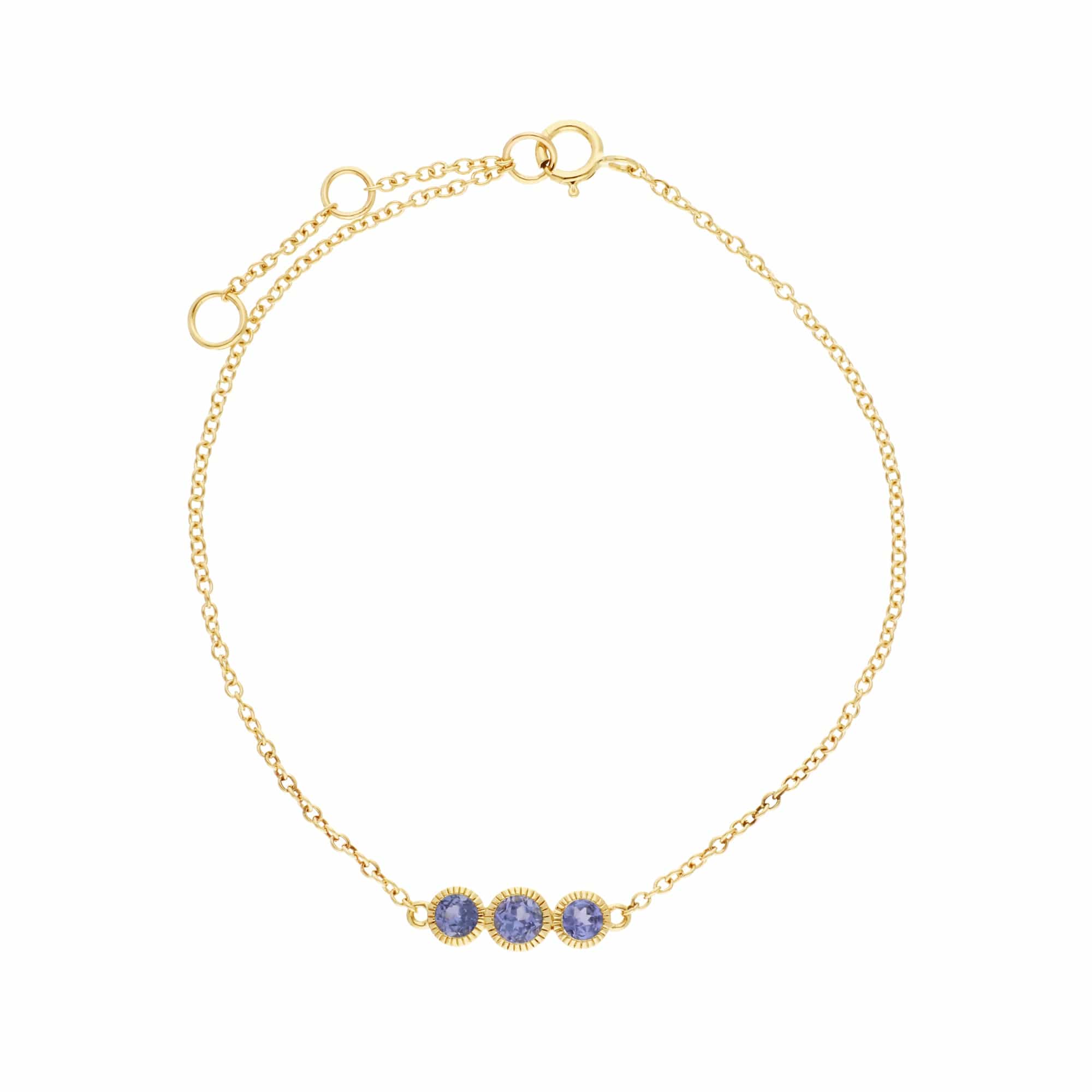 Gemondo 9ct Yellow Gold Tanzanite Triple Stone Round Milgrain 19cm Bracelet - Gemondo