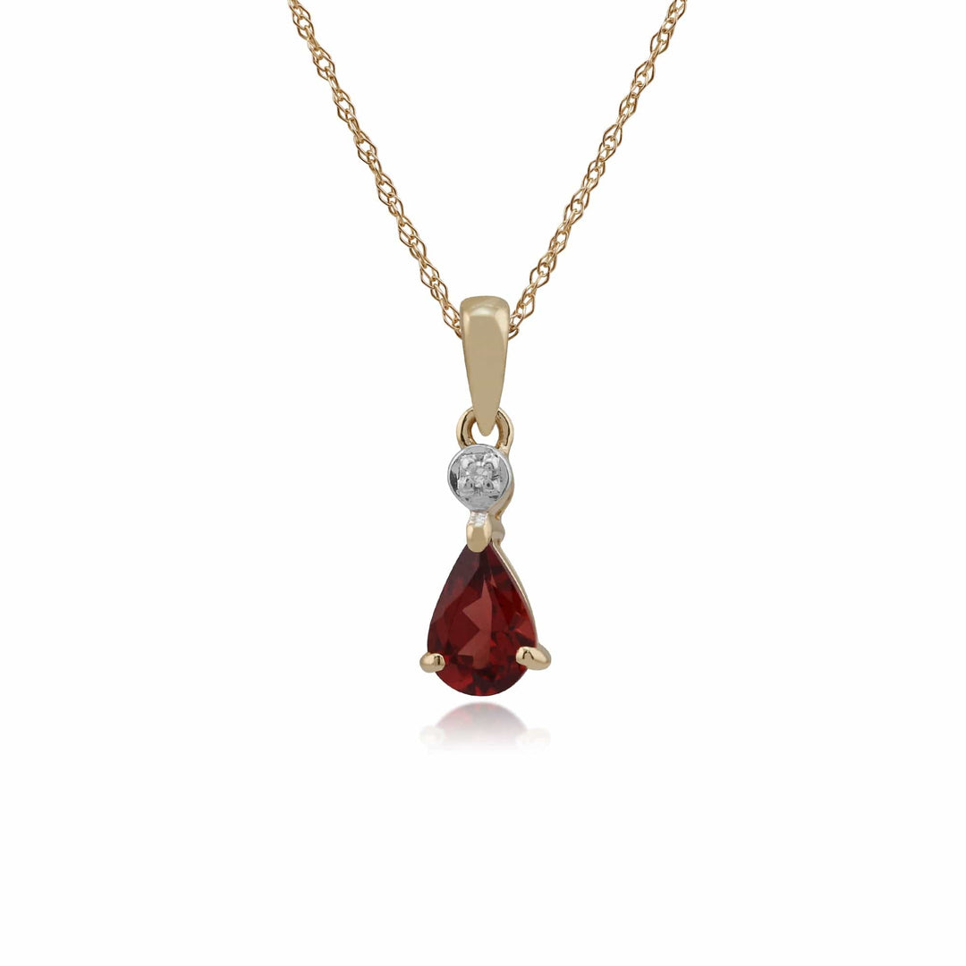 Classic Pear Garnet & Diamond Stud Earrings & Pendant Set in 9ct Yellow Gold - Gemondo
