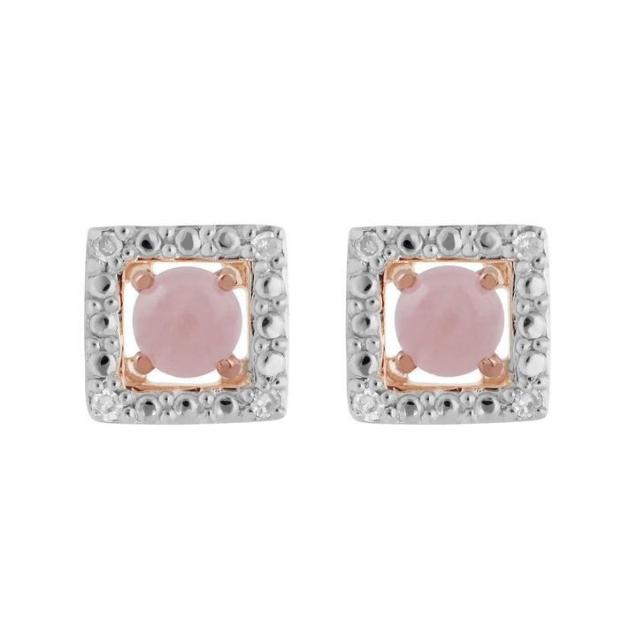 183E4316049-191E0380019 Classic Round Rose Quartz Stud Earrings with Detachable Diamond Square Ear Jacket in 9ct Rose Gold 1