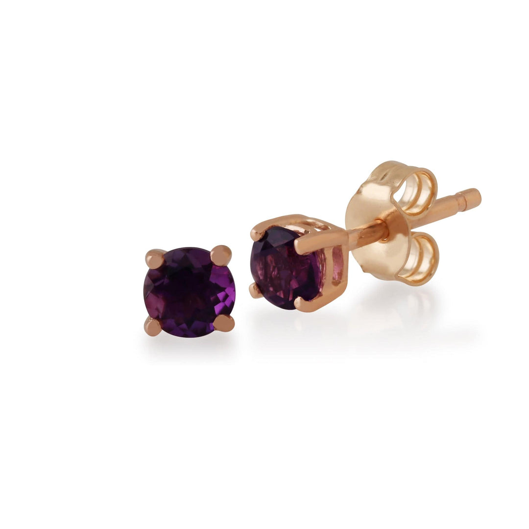 Classic Round Amethyst Stud Earrings with Detachable Diamond Square Ear Jacket in 9ct Rose Gold - Gemondo