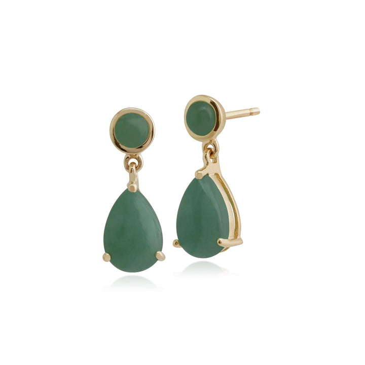 Classic Pear & Round Jade Drop Earrings & Pendant Set in 9ct Gold - Gemondo