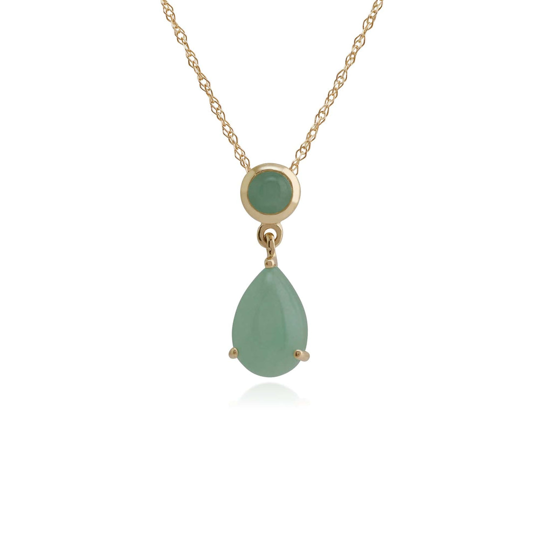 Classic Pear & Round Jade Drop Earrings & Pendant Set in 9ct Gold - Gemondo