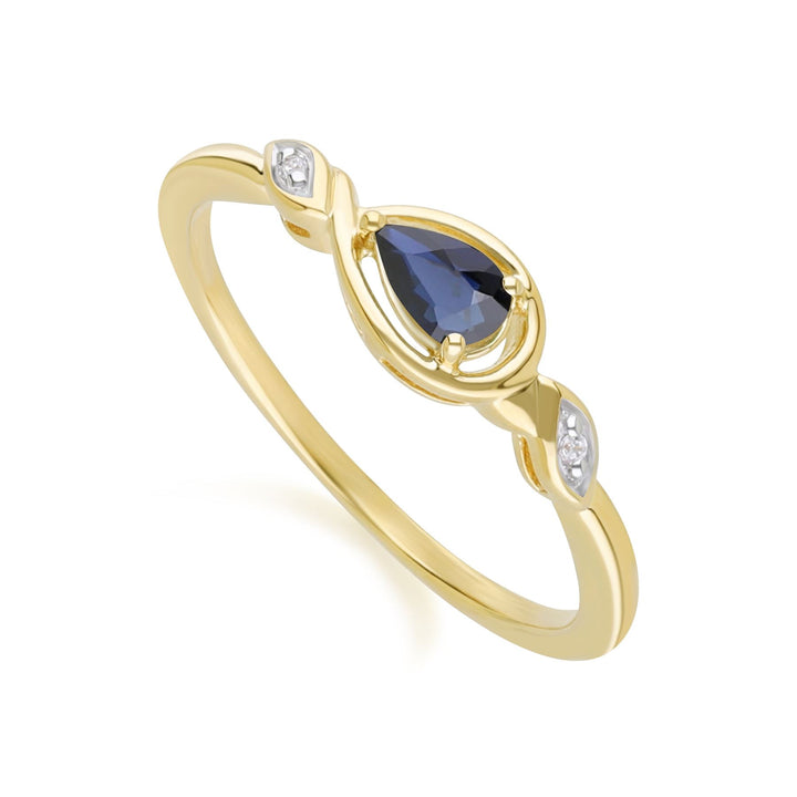 Anillo clásico de zafiro pera y diamantes en oro amarillo de 9 quilates