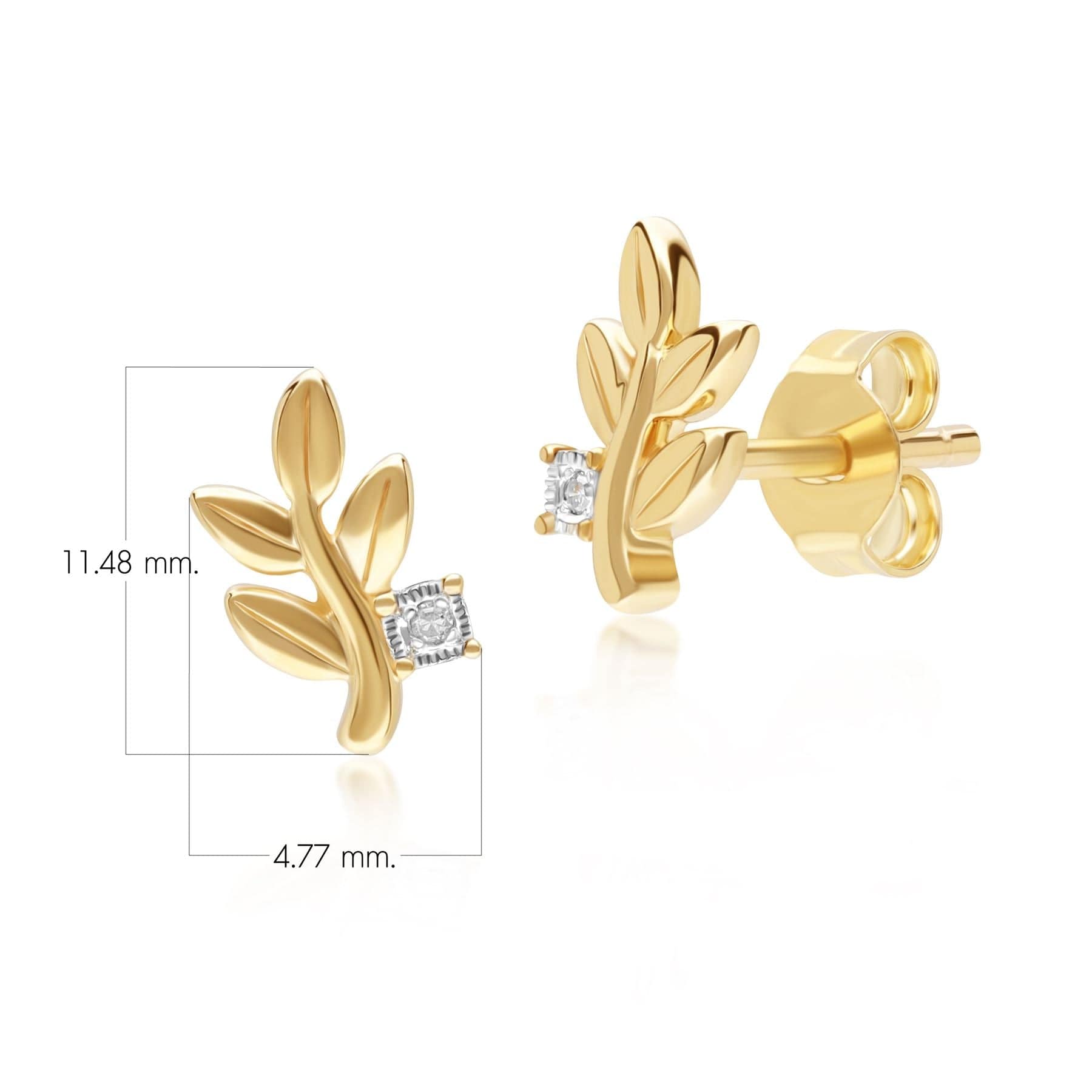 191E0436019 O leaf Diamond Stud Earrings In 9ct Yellow Gold Dimensions