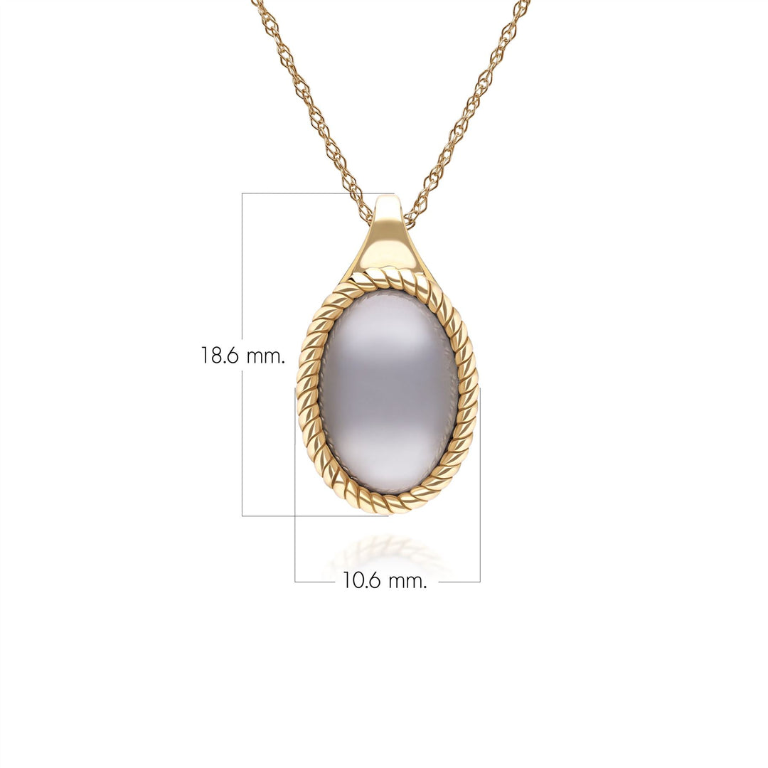 Collar clásico con colgante de piedra lunar negra ovalada en oro amarillo de 9 quilates
