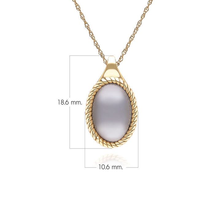 Collar clásico con colgante de piedra lunar negra ovalada en oro amarillo de 9 quilates