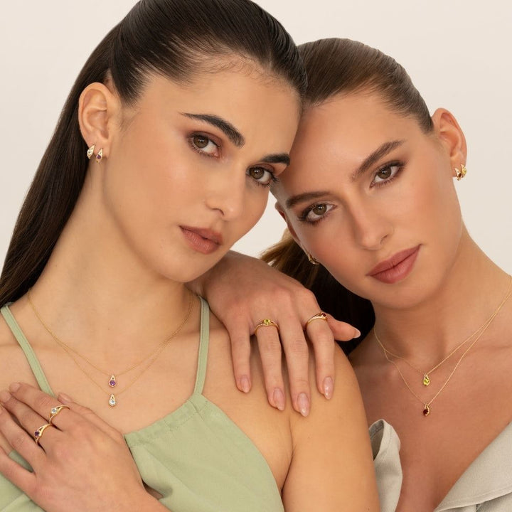 Geometric Hexagon with Prong set Round Topaz and Diamond Half Hoop Earrings in 9ct Yellow Gold