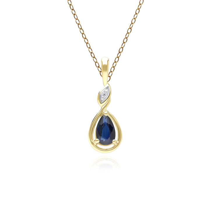 Collar clásico con colgante de zafiro pera y diamantes en oro amarillo de 9 quilates