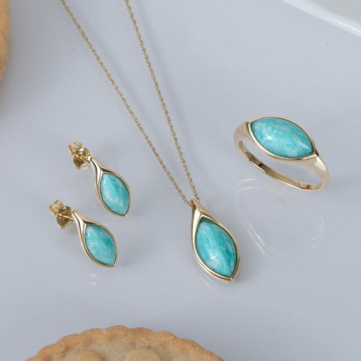 Pendientes clásicos de amazonita marquesa en oro amarillo de 9 quilates