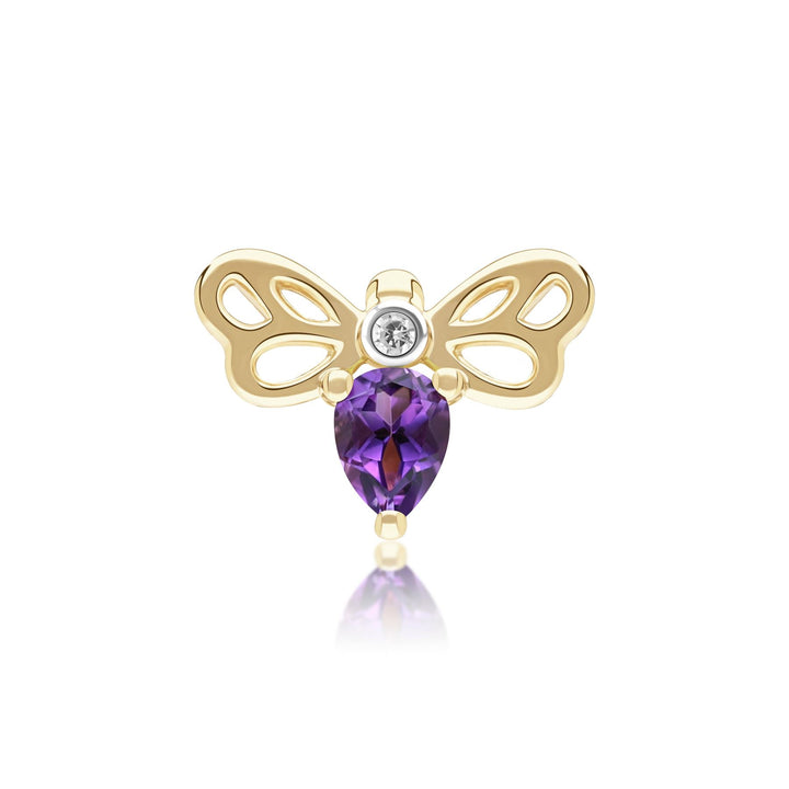 Honeycomb Art Nouveau Pear Shape Amethyst and Diamond Bee Pin in 9ct Yellow Gold