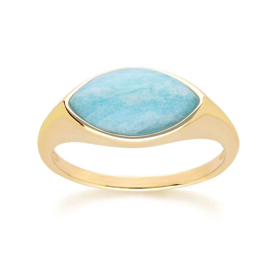 Anillo clásico de amazonita marquesa en oro amarillo de 9 quilates