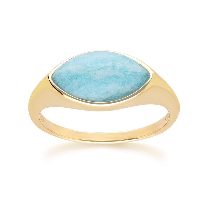 Anillo clásico de amazonita marquesa en oro amarillo de 9 quilates