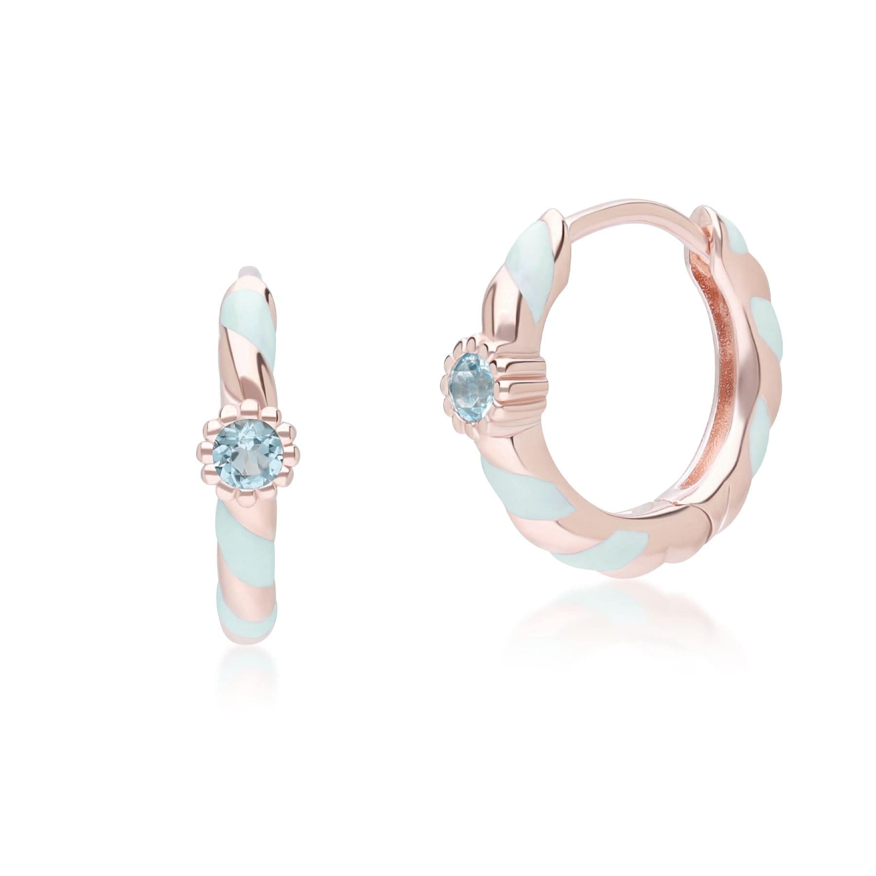 253E419201925 Siberian Waltz Blue Enamel & Round Swiss Blue Topaz Hoop Earrings In 18ct Rose Gold Plated Sterling Silver Front