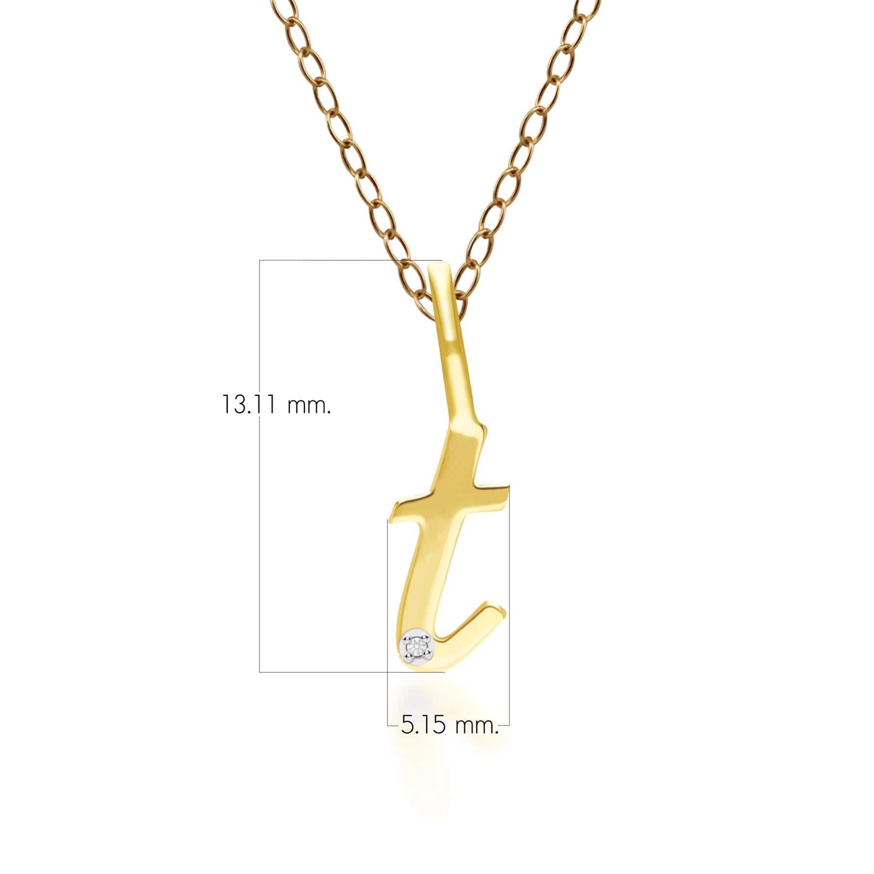 191P0791019 Alphabet Letter T Diamond pendant in 9ct Yellow Gold Dimensions