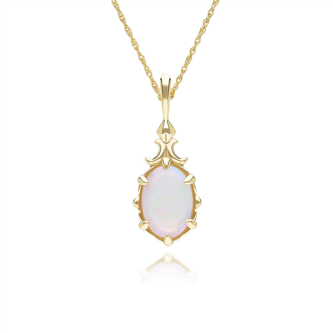 Classic Oval Opal Pendant Necklace in 9ct Yellow Gold