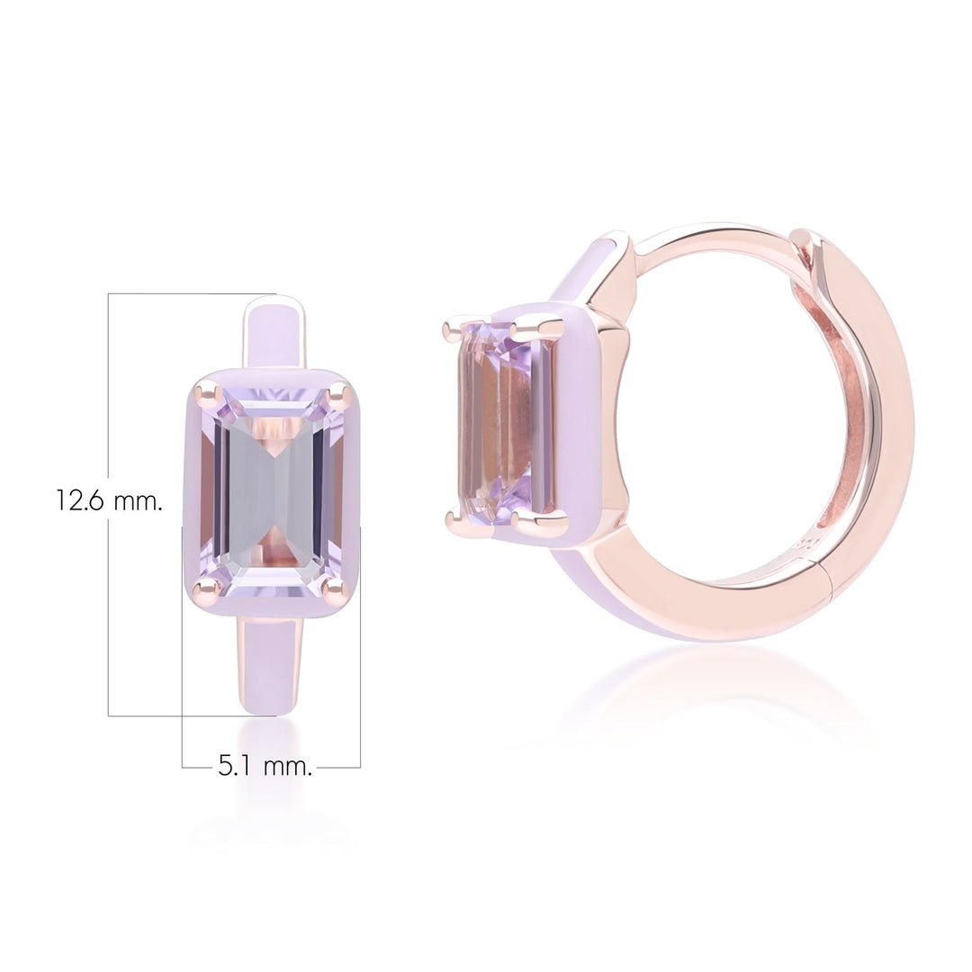 Pendientes de aro de esmalte violeta y amatista octagonal de Vals Siberiano en oro vermeil rosa