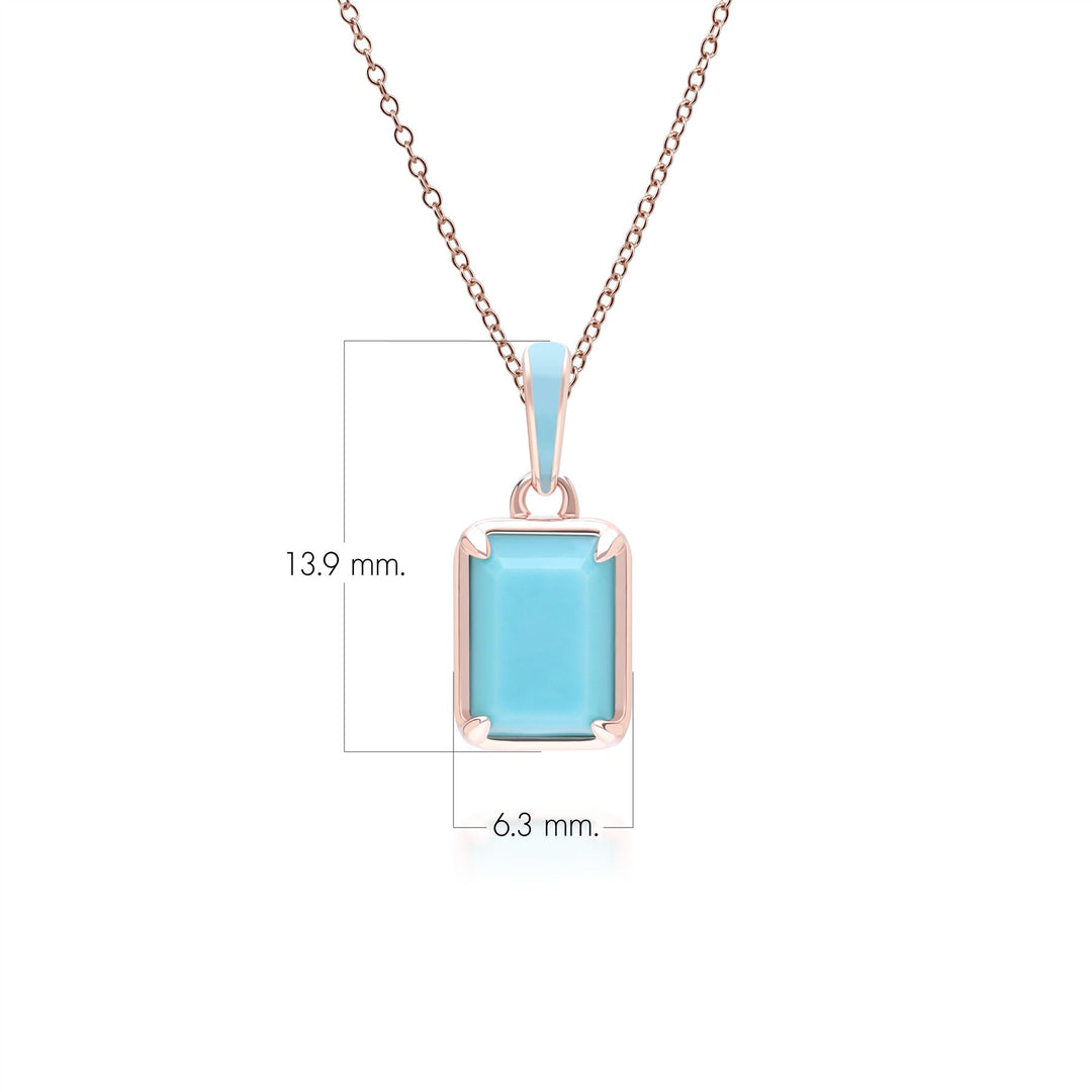 Collar con colgante de turquesa octogonal y esmalte azul de Vals Siberiano en oro vermeil rosa