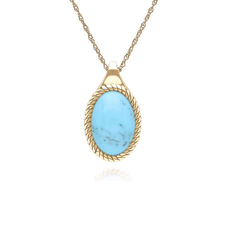 Collar clásico con colgante ovalado de turquesa en oro amarillo de 9 quilates
