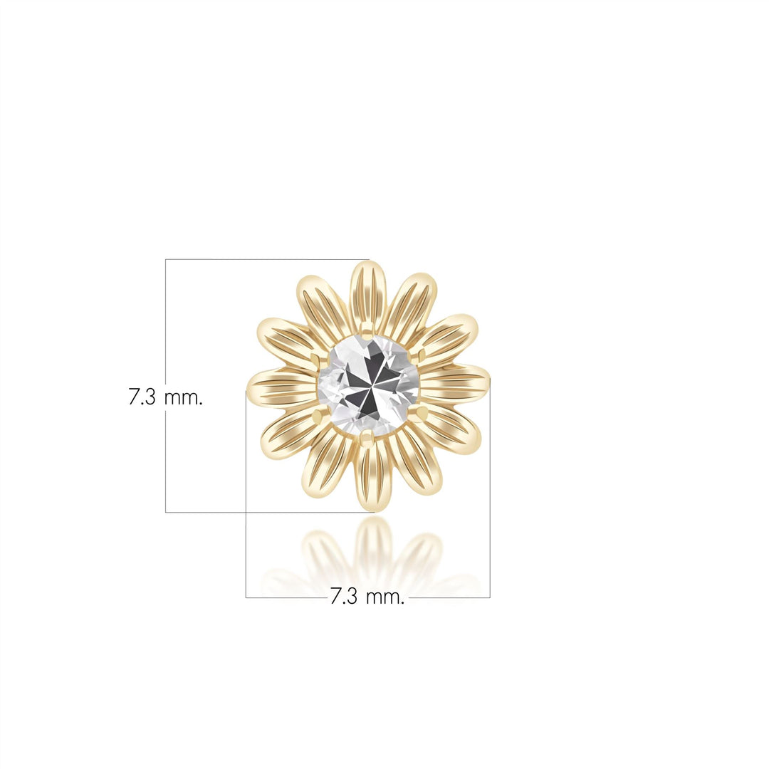 Gardenia Daisy White Sapphire Floral Halo Flower Pin in Solid 9ct Yellow Gold