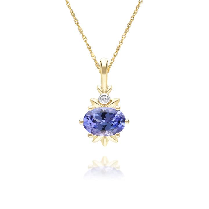 Classic Oval Tanzanite & Diamond Pendant Necklace in 9ct Yellow Gold