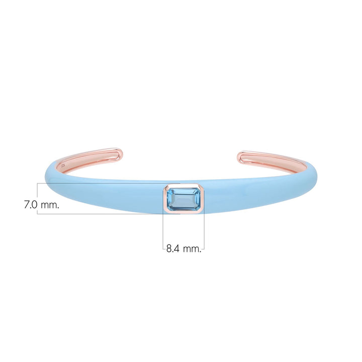 Brazalete de esmalte azul y topacio azul cielo octagonal de Vals Siberiano en oro vermeil rosa