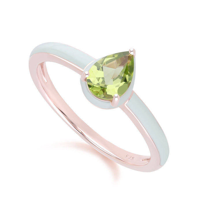 Anillo de esmalte verde y peridoto pera de Vals Siberiano en oro vermeil rosa