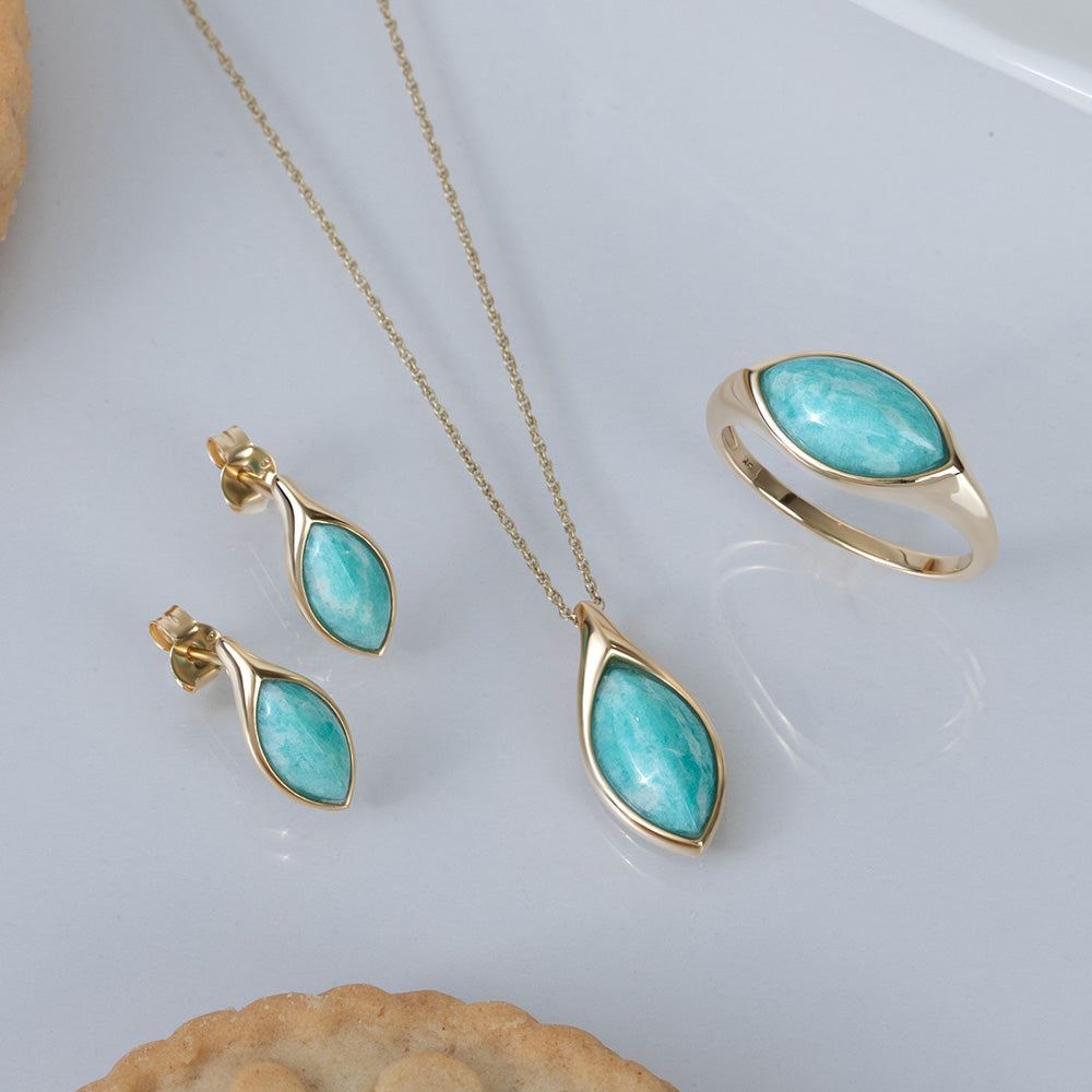 Classic Marquise Amazonite Pendant Necklace in 9ct Yellow Gold