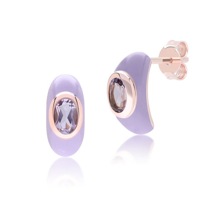 Pendientes de medio aro con esmalte violeta y amatista octogonal de Vals Siberiano en oro vermeil rosa