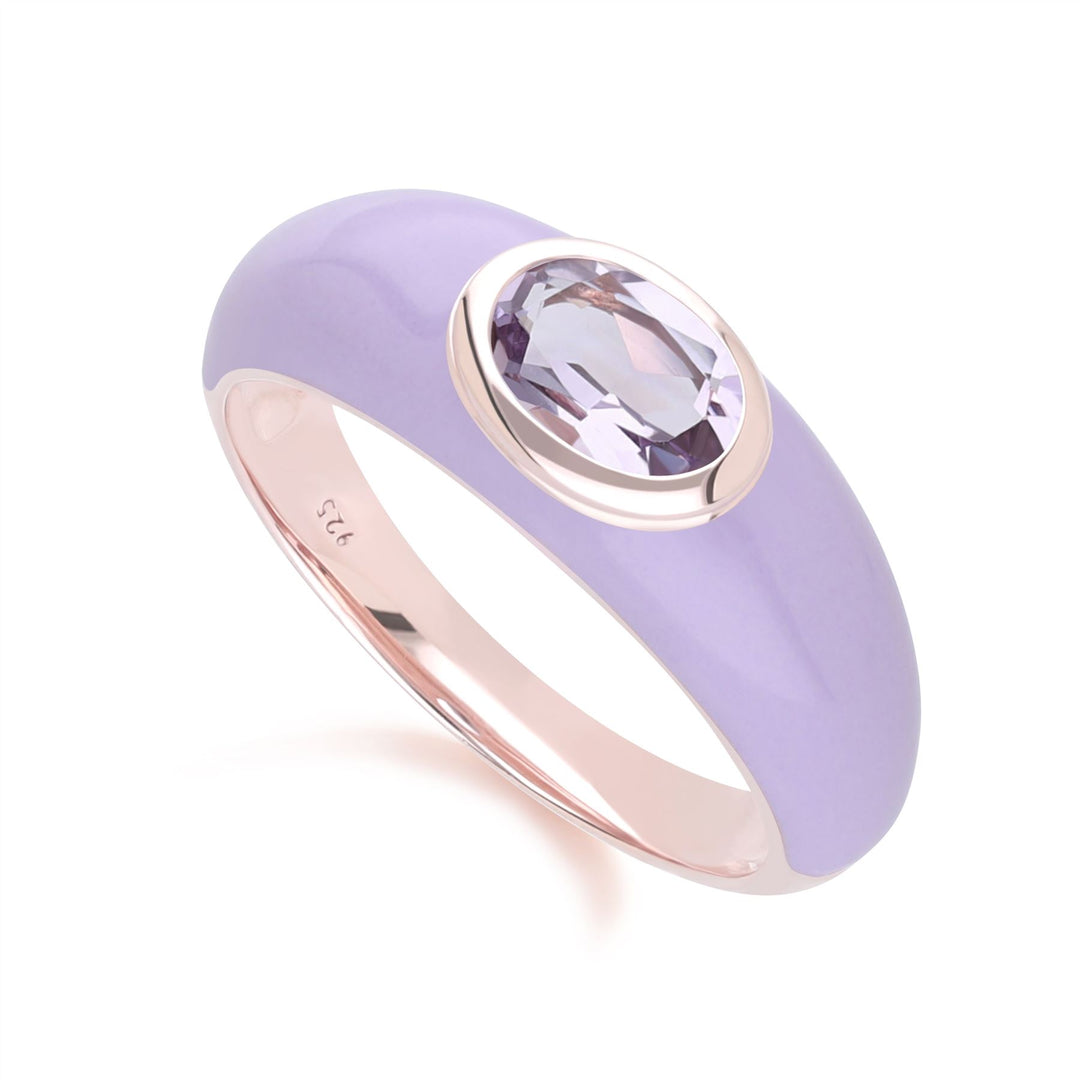 Anillo de esmalte violeta y amatista octogonal de Vals Siberiano en oro vermeil rosa